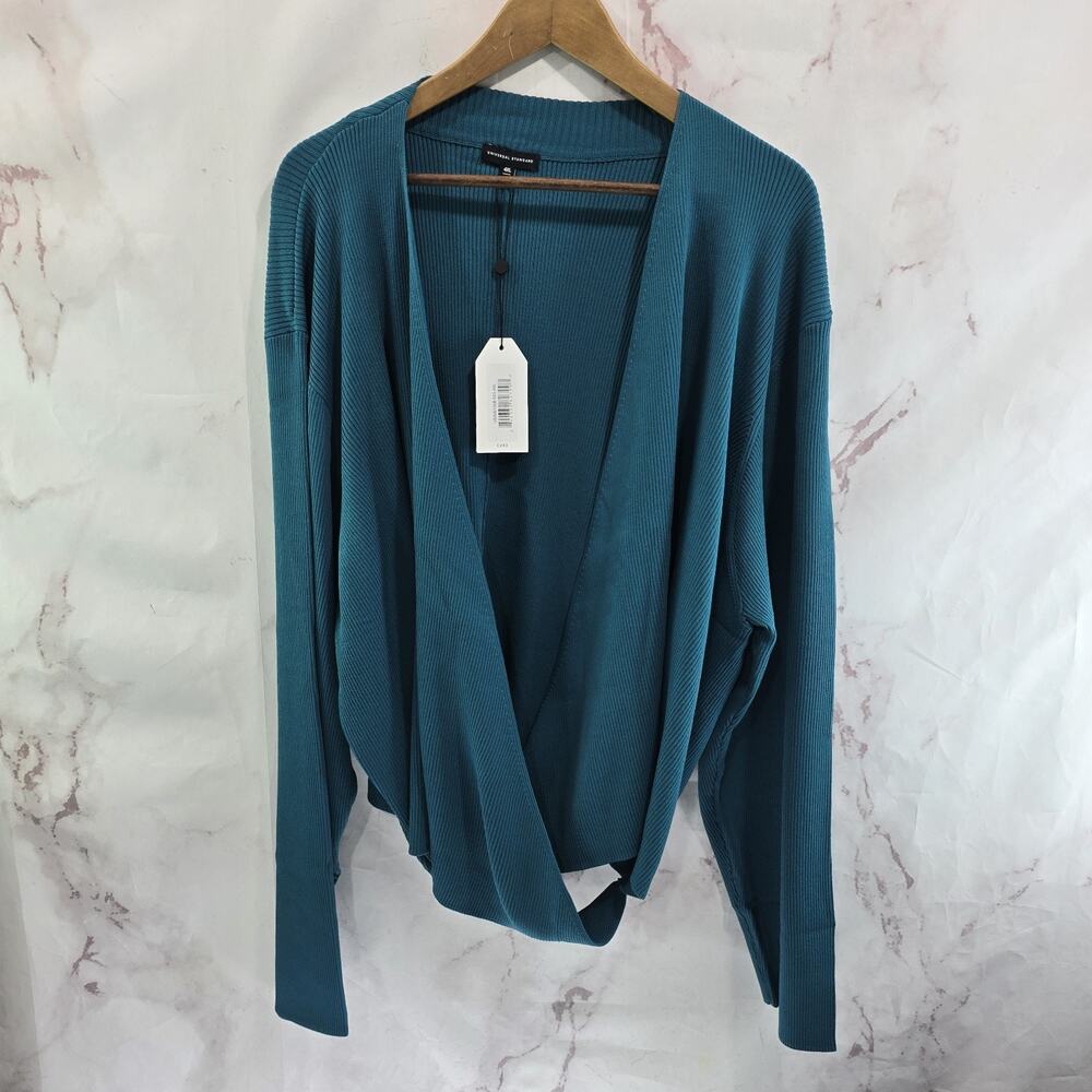 Universal Standard Sweater Womens Blue 4XL 9X Wrap Cardigan Ribbed
